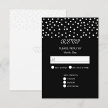 Chic Pearls auf Black & White Wedding RSVP Card