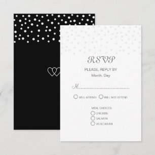 Chic Pearls auf Black & White Wedding RSVP Karte