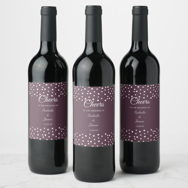 Chic Pearls auf Cassis Wedding Wine Bottle Label Weinetikett (Flaschen)