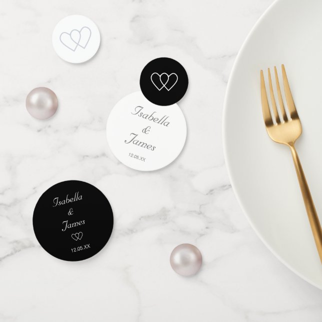Chic Pearls & Hearls auf Black & White Wedding Konfetti (Gruppe)