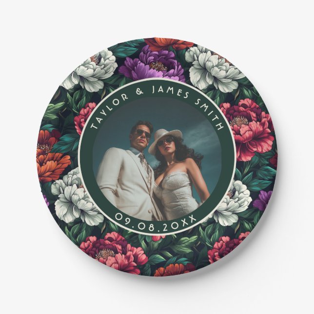 Chic Peonies Teller für Couple's Dusche Party (Vorderseite)