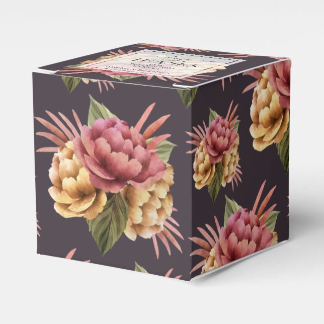 Chic Peony Blume auf Lila Brown Gevor Box Geschenkschachtel (Vorderseite)