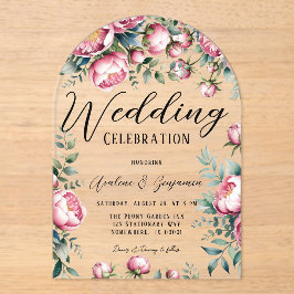 Chic Peony Bouquet bei einer Hochzeit in Wasserfar Acryleinladungen