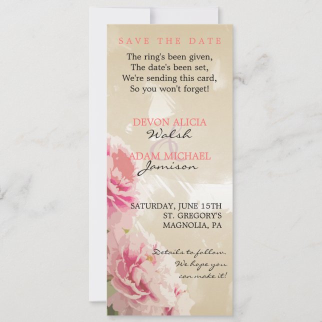 Chic Peony Floral Wedding Save the Date (Vorderseite)