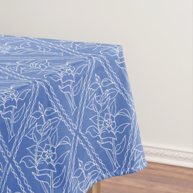 Chic Periwinkle Blue Floral Diamond Muster Tischdecke (Beispiel)