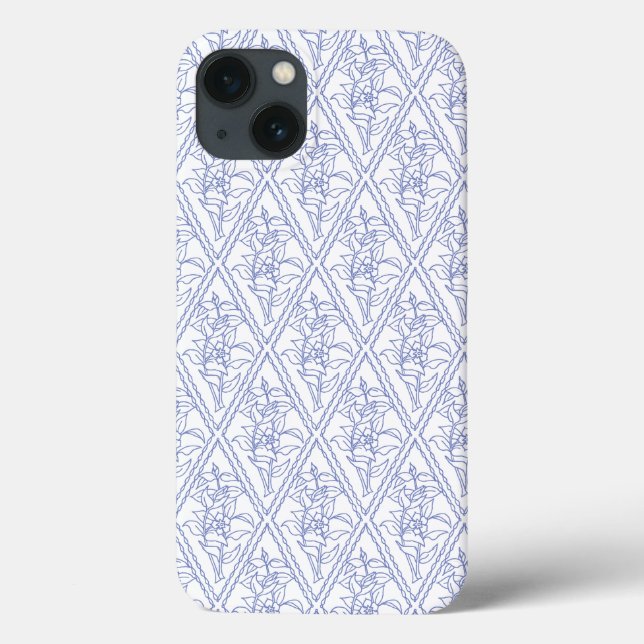 Chic Periwinkle Blue White Floral Diamond Muster Case-Mate iPhone Hülle (Rückseite)