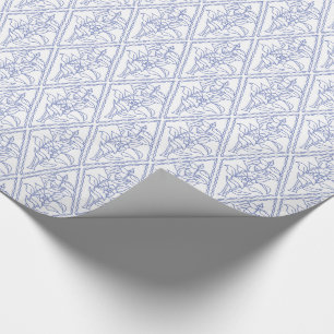 Chic Periwinkle Blue White Floral Diamond Muster Geschenkpapier