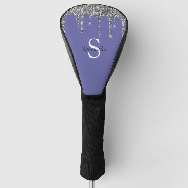 Chic Periwinkle Silver Glitzer Tropfen Monogram Na Golf Headcover (Vorderseite)