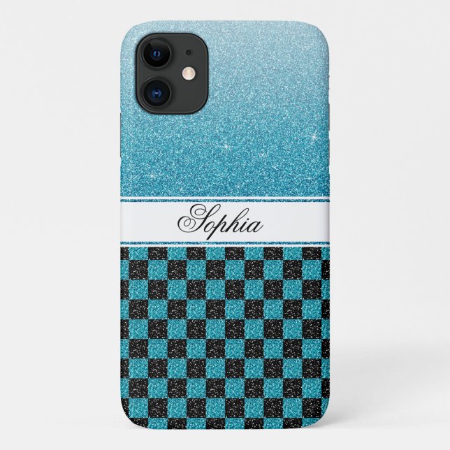 Chic Personalisiert Blue Sparkle Glitzer Name Case-Mate iPhone Hülle (Rückseite)