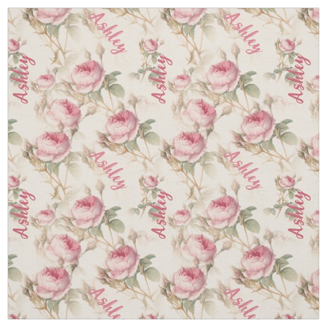 Chic Personalisiert Coral Rose Print mit Name Stoff (Muster)