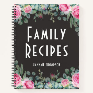 Chic Personalisiert Family Rezept Moderne rosa Blü Notizbuch