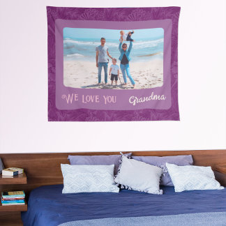 Chic Personalisiert Foto Text Oma Geschenk Rot Wandteppich