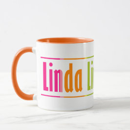 Chic Personalisiert "Linda" Name Farbenfrohe Strei Tasse