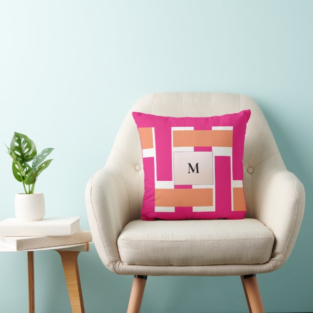 Chic Personalisiert Monogram Feminine Stripmuster Kissen (Stuhl )