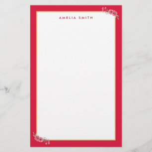 Chic Personalisiert Name Pink Border Pink Blume Briefpapier