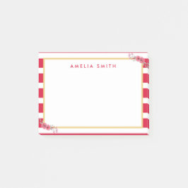 Chic Personalisiert Name Rosa Streifen Rosa Blume Post-it Klebezettel