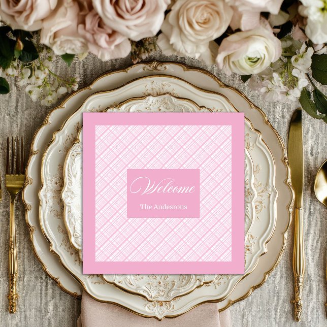 Chic Personalisiert Napkins Rosa Karierter Tischst Serviette (Chic Personalized Napkins Pink Plaid Table Style)