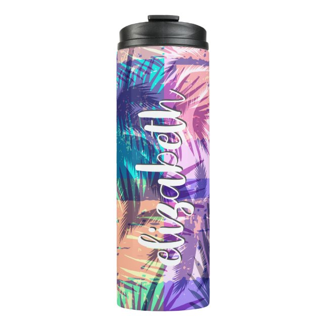 Chic Personalisiert Palm Tree Collage Thermosbecher (Vorderseite)