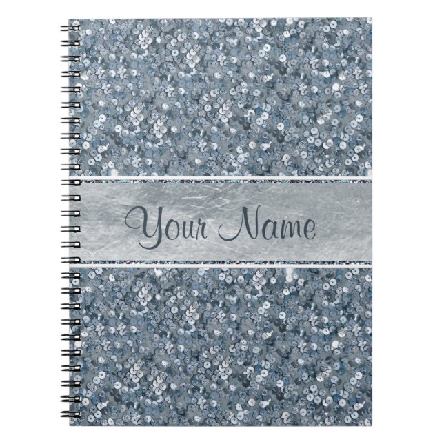 Chic-personalisierte Imitatblaue Sequins-silberne Notizblock (Vorderseite)