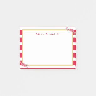 Chic-personalisiertes Namensrosa Stripes rosa Post-it Klebezettel