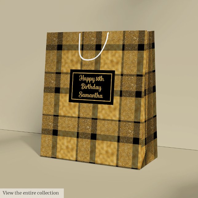 Chic Personalized Black Gold Minimalist Gift Bag Mittlere Geschenktüte (Chic Personalized Black Gold Minimalist Gift Bag)