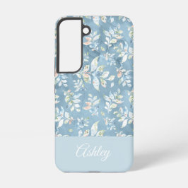 Chic Personalized Name/ Pastel Blue Leaf Motif  Samsung Galaxy Hülle