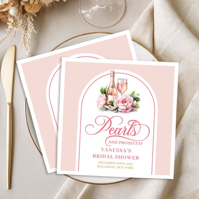 Chic Personalized Pearls and Prosecco Napkins Serviette (Chic Personalized Pearls and Prosecco Napkins)