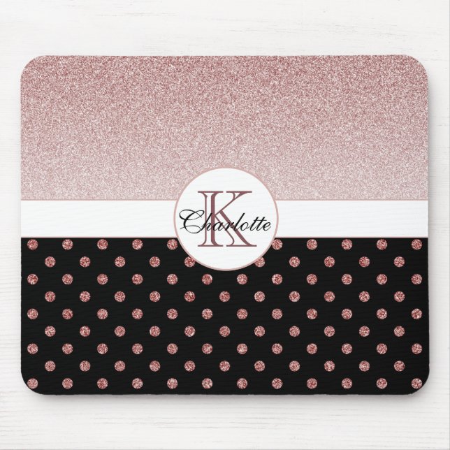 chic Personalized Rose Gold Glitter Polka Dot Name Mousepad (Vorne)