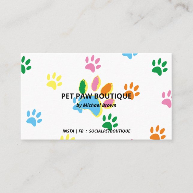 Chic Pet Paws farbenfroh Visitenkarte (Vorderseite)