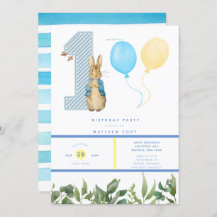 Chic Peter Rabbit Boy's 1. Geburtstag Party Einladung