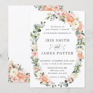 Chic Pfirsich Blush Elfenbeinblumenblumenbeißung Einladung