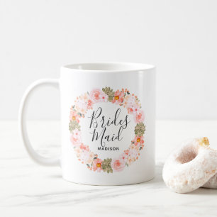 Chic Pfirsich Minze Moderne Florale Kranz Brautjun Kaffeetasse