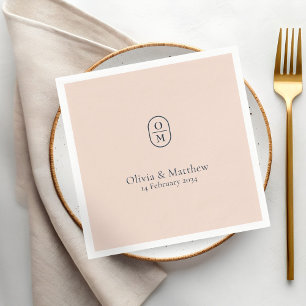 Chic Pfirsich Rosa Moderne Hochzeitsmonogramm-Hoch Serviette