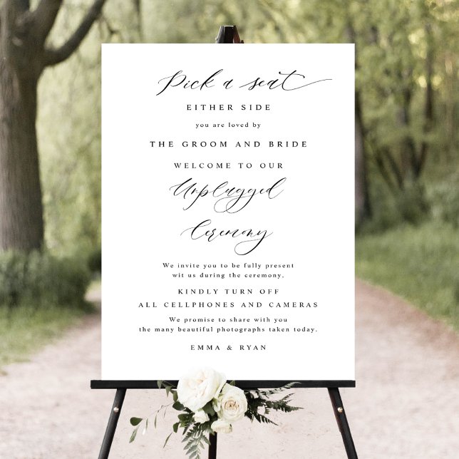 Chic Pick a Seat, Unplugged Zeremony Wedding Sign Poster (Von Creator hochgeladen)
