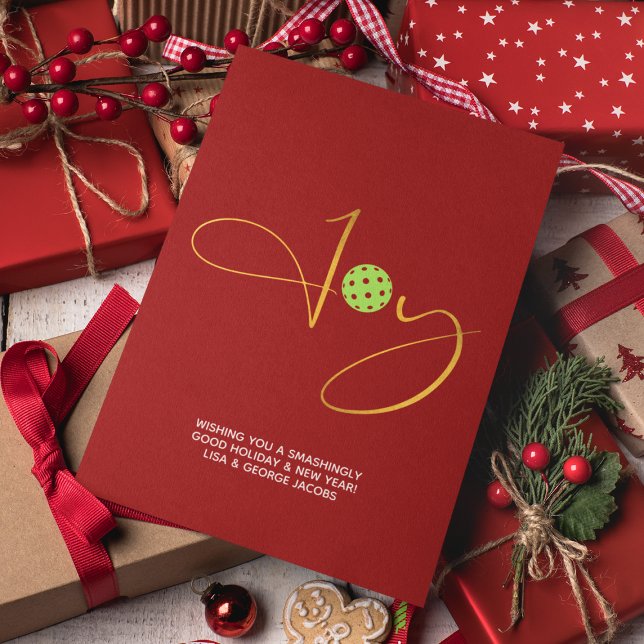 Chic Pickleball "Joy" Red Christmas Feiertagskarte (Von Creator hochgeladen)
