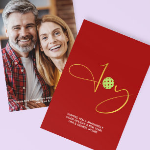 Chic Pickleball "Joy" Red Christmas Foto Feiertagskarte