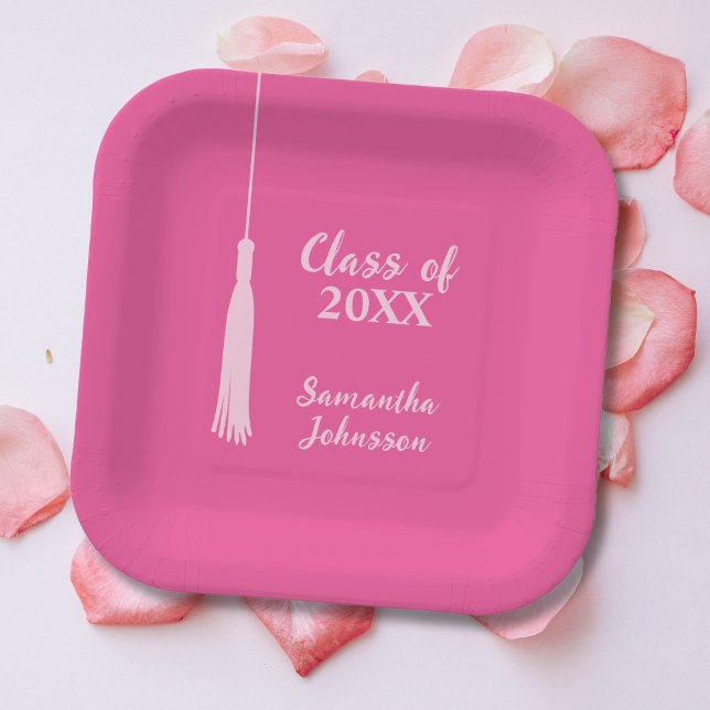 Chic Pink 2024 Tassel Personalisierter Abschluss Pappteller (Chic Pink 2024 Tassel Personalized Graduation Paper Plates)