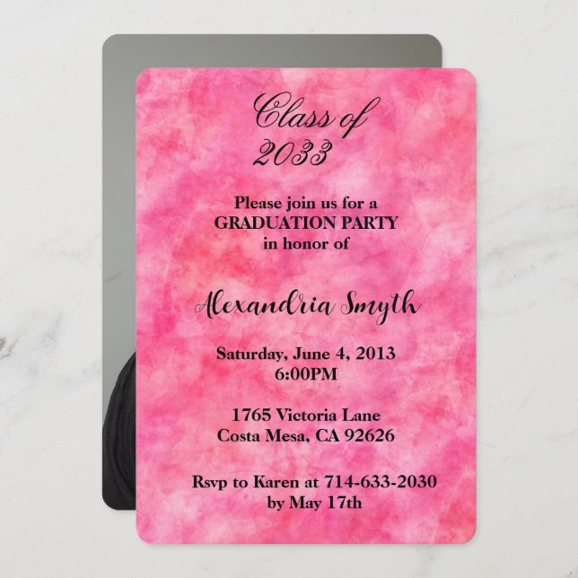 Chic Pink Abschluss Ihr Foto Einladung (Vorne/Hinten)
