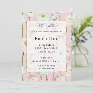 Chic Pink Abstrakt Floral Geburtstag Einladung