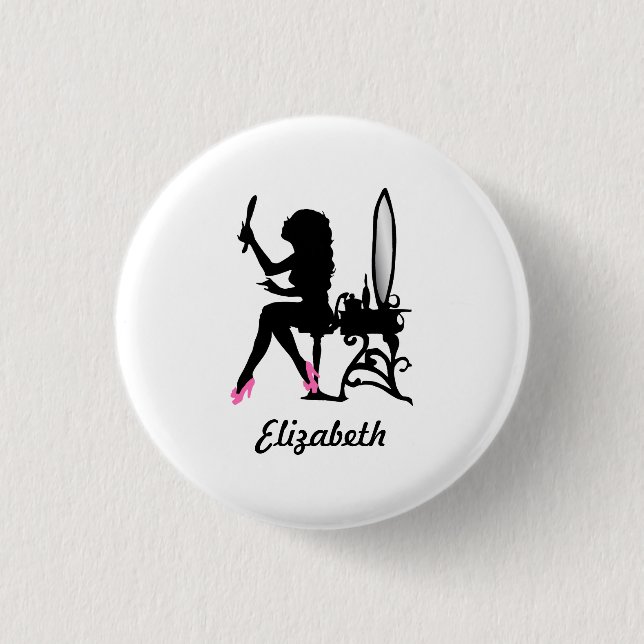 Chic Pink and Black Woman Fashion Silhouette Button (Vorderseite)