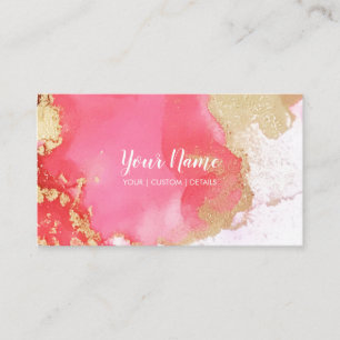 Chic Pink and Gold Watercolor Blot Business Card Visitenkarte