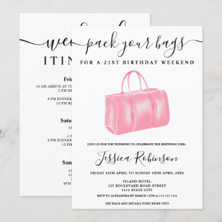 Chic pink Aquarelltasche Geburtstagsprogramm Woche Einladung