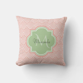 Chic Pink Arched Scallops Soft Green Monogram Name Kissen