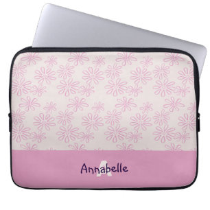 Chic Pink auf Blush Blume Doodle Muster & Name Laptopschutzhülle