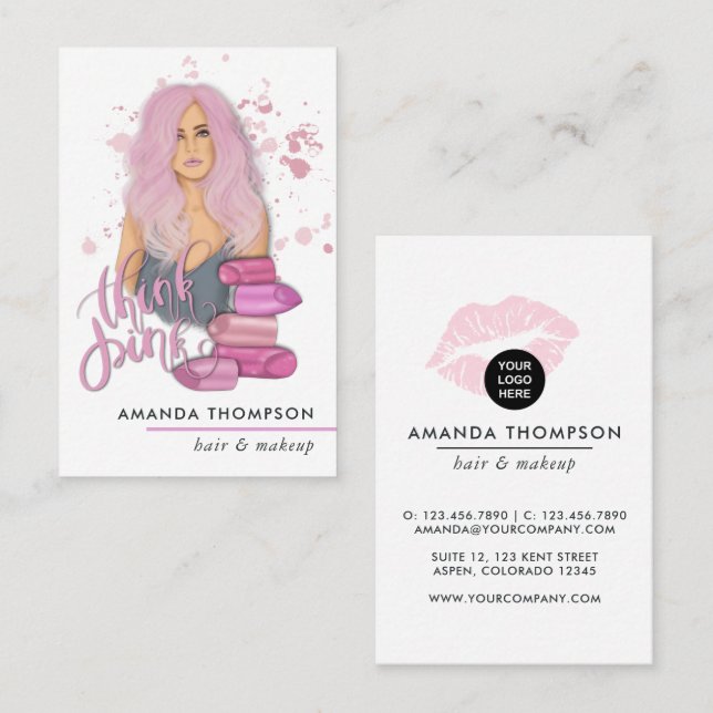Chic Pink Beauty Fashion Business Card Visitenkarte (Vorne/Hinten)