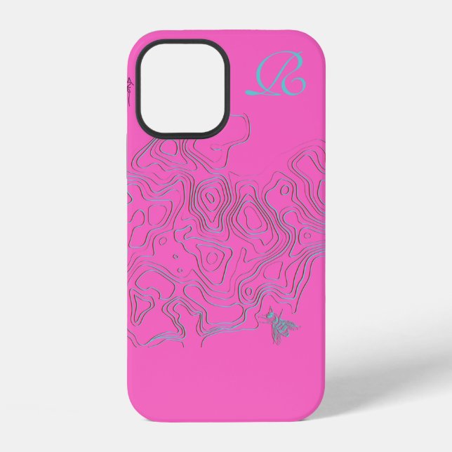 Chic Pink Bee Monogram Case-Mate iPhone Case Hülle (Rückseite)