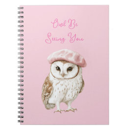 Chic Pink Beret Brown White Owl Be Seeing You Notizblock