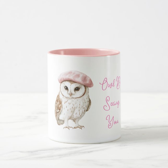 Chic Pink Beret Brown White Owl Be Seeing You Tasse (Zentrum)