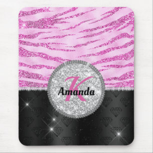 Chic pink Black Imitats Glitzer Tierprägung Monogr Mousepad