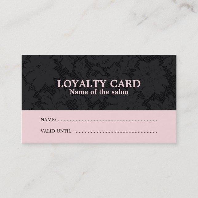 Chic Pink Black Lace Salon Loyalty Card Treuekarte (Vorderseite)